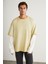 Deny Erkek Uzun Kol Detaylı Oversize Fit Bol Kesim Bisiklet Yaka %100 Organik Pamuk Açık Bej T-shirt 1