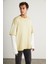Deny Erkek Uzun Kol Detaylı Oversize Fit Bol Kesim Bisiklet Yaka %100 Organik Pamuk Açık Bej T-shirt 4