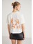 Fına Kadın Sırt Baskı Detaylı Regular Fit Bisiklet Yakalı %100 Organik Pamuklu Ekru T-shirt 1