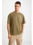 FLORAISON Erkek Bisiklet Yaka %100 Pamuk Oversize Kalıp Haki T-Shirt 1
