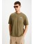FLORAISON Erkek Bisiklet Yaka %100 Pamuk Oversize Kalıp Haki T-Shirt 3