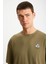 FLORAISON Erkek Bisiklet Yaka %100 Pamuk Oversize Kalıp Haki T-Shirt 5