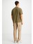 FLORAISON Erkek Bisiklet Yaka %100 Pamuk Oversize Kalıp Haki T-Shirt 6