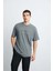 Frank Erkek Kalın Dokulu Baskı Detaylı Oversize &100 Organik Pamuklu Gri T-shirt 2