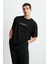 Frank Erkek Kalın Dokulu Baskı Detaylı Oversize &100 Organik Pamuklu Siyah T-shirt 2
