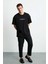 Frank Erkek Kalın Dokulu Baskı Detaylı Oversize &100 Organik Pamuklu Siyah T-shirt 4