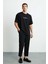 Frank Erkek Kalın Dokulu Baskı Detaylı Oversize &100 Organik Pamuklu Siyah T-shirt 7