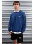 Ernest Erkek Yumuşacık Içi Polarlı Baskı Detaylı Organik Pamuk Oversize Mavi Sweatshirt 1