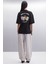Enya Kadın Baskı Detaylı Oversize Fit Bol Kesim Bisiklet Yakalı %100 Organik Pamuklu Siyah T-shirt 5