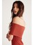 Julene Kadın Esnek Fitilli Kumaşlı Bardot Yaka Bodycon Vücüdu Saran Midi Kiremit Rengi Elbise 5