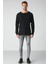 Lorenzo Erkek Özel Rustik Dokulu %100 Organik Pamuk Düğme Detaylı Regular Siyah Sweatshirt 4