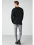 Lorenzo Erkek Özel Rustik Dokulu %100 Organik Pamuk Düğme Detaylı Regular Siyah Sweatshirt 5