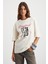 Majer Kadın %100 Organik Pamuklu Western Tema Baskılı Regular Fit Krem T-shirt 3