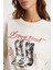 Majer Kadın %100 Organik Pamuklu Western Tema Baskılı Regular Fit Krem T-shirt 5