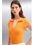 Luıgına Kadın Organik Pamuklu Fitilli Esnek Kumaşlı Alttan Çıtçıtlı Polo Yaka Turuncu Bluz 4