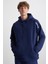 Malagos Erkek Içi Polarlı Yumuşacık 3 Iplik Içi Şardonlu Regular Kapüşonlu Lacivert Sweatshirt 1