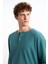 Lorenzo Erkek Özel Rustik Dokulu %100 Organik Pamuk Düğme Detaylı Regular Yeşil Sweatshirt 6