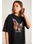 Maddıa Kadın Kelebek Baskılı Kısa Kollu Siyah T-shirt 4