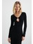 Lurvın Kadın Viscon Likralı Dekolte Yaka Vücüdü Saran Bodycon Maxi Siyah Elbise 3