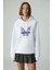 Lamarı Kadın Oversıze Şardonlu Kapüşonlu Beyaz Sweatshirt 1