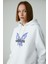 Lamarı Kadın Oversıze Şardonlu Kapüşonlu Beyaz Sweatshirt 5