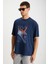 Landscape Erkek %100 Organik Pamuklu Baskı Detaylı Kalın Dokulu Oversive Lacivert T-shirt 2