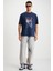 Landscape Erkek %100 Organik Pamuklu Baskı Detaylı Kalın Dokulu Oversive Lacivert T-shirt 5