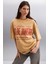 Malıka Kadın %100 Organik Pamuklu Şehir Tema Baskılı Oversize Bisiklet Yaka Bej T-shirt 3