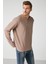 Lorenzo Erkek Özel Dokulu Kumaşlı %100 Pamuk Düğme Detaylı Regular Vizon Sweatshirt 2