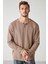 Lorenzo Erkek Özel Dokulu Kumaşlı %100 Pamuk Düğme Detaylı Regular Vizon Sweatshirt 4