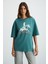 Majer Kadın %100 Organik Pamuklu Western Tema Baskılı Regular Fit Yeşil T-shirt 1