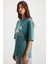 Majer Kadın %100 Organik Pamuklu Western Tema Baskılı Regular Fit Yeşil T-shirt 6