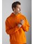 Malagos Erkek Içi Polarlı Yumuşacık 3 Iplik Içi Şardonlu Regular Kapüşonlu Turuncu Sweatshirt 3