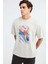 Landscape Erkek %100 Organik Pamuklu Baskı Detaylı Kalın Dokulu Oversive Taş Rengi T-shirt 2