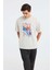 Landscape Erkek %100 Organik Pamuklu Baskı Detaylı Kalın Dokulu Oversive Taş Rengi T-shirt 4
