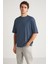 Joel Erkek %100 Organik Pamuklu Kalın Kumaşlı Özel Dokulu Etiket Detaylı Oversize Indıgo T-shirt 1