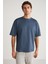 Joel Erkek %100 Organik Pamuklu Kalın Kumaşlı Özel Dokulu Etiket Detaylı Oversize Indıgo T-shirt 2