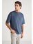 Joel Erkek %100 Organik Pamuklu Kalın Kumaşlı Özel Dokulu Etiket Detaylı Oversize Indıgo T-shirt 3