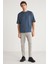 Joel Erkek %100 Organik Pamuklu Kalın Kumaşlı Özel Dokulu Etiket Detaylı Oversize Indıgo T-shirt 4