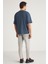 Joel Erkek %100 Organik Pamuklu Kalın Kumaşlı Özel Dokulu Etiket Detaylı Oversize Indıgo T-shirt 5