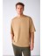 Joel Erkek %100 Organik Pamuklu Kalın Kumaşlı Özel Dokulu Etiket Detaylı Oversize Bej T-shirt 1