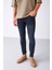 Johen Erkek Skinny Fit Yıpratmalı Esnek Yapılı Kalın Dokulu Denim Lacivert Jeans 3