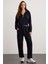 Jıll Kadın Relaxed Fit Rahat Kalıp Kapüşonlu Fermuarlı Örme Crop Lacivert Sweatshirt 2