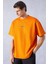 Project Erkek Baskı Detaylı Oversize Fit Pamuk Örme Bisiklet Yaka Örme Turuncu T-Shirt 3