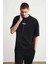 Project Erkek Baskı Detaylı Oversize Fit %100 Organik Pamuk Örme Bisiklet Yaka Örme Siyah T-shirt 5