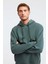 Jorge Erkek Yumuşacık Kapüşonlu Organik Pamuk Kanguru Cepli Regular Yeşil Sweatshirt 3
