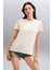 Samantha Kadın Comfort Fit %100 Organik Pamuklu Basic Örme Bej T-shirt 1