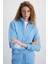 Saılenıs Kadın Yumuşacık Içi Şardonlu Organik Pamuk Yarım Fermuarlı Regular Mavi Sweatshirt 1