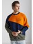 Colway Erkek Organik Pamuk Renk Bloklu Nakışlı Içi Polarlı Lacivert/haki/turuncu Sweatshirt 1