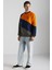 Colway Erkek Organik Pamuk Renk Bloklu Nakışlı Içi Polarlı Lacivert/haki/turuncu Sweatshirt 2